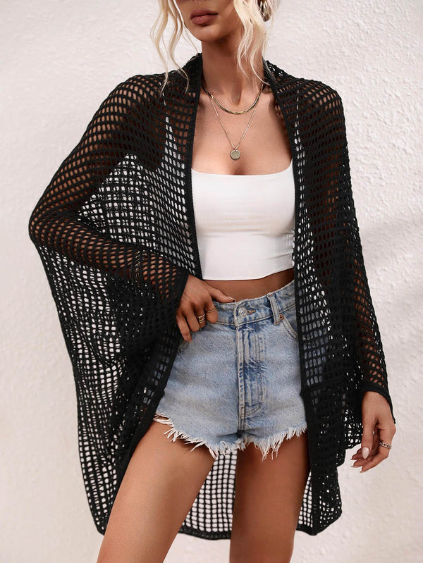 Openwork Open Front Longline Cover Up-0