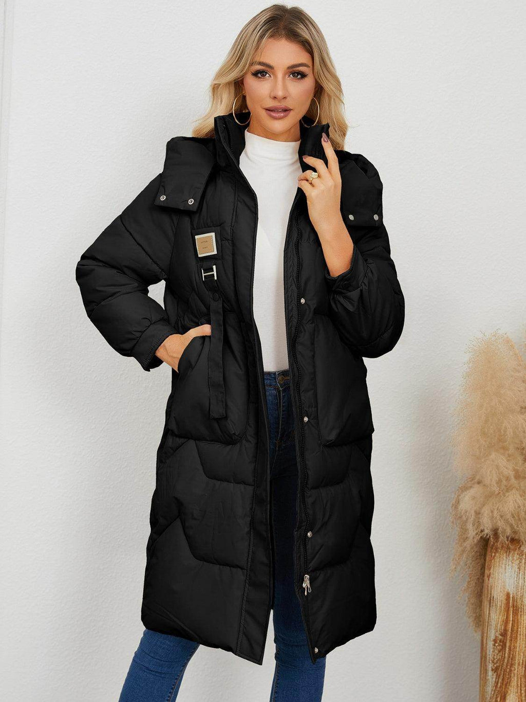 Long Sleeve Longline Hooded Winter Coat for Women-5