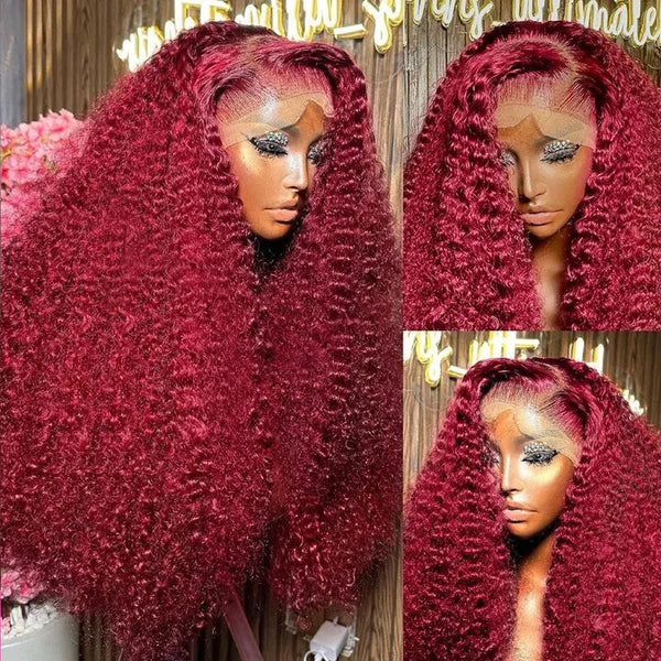 30 Inch Burgundy 99j Deep Wave Frontal Wig Colored Curly Human Hair Wigs 200 250 Density 13x4 Hd Lace Frontal Human Hair Wigs-0