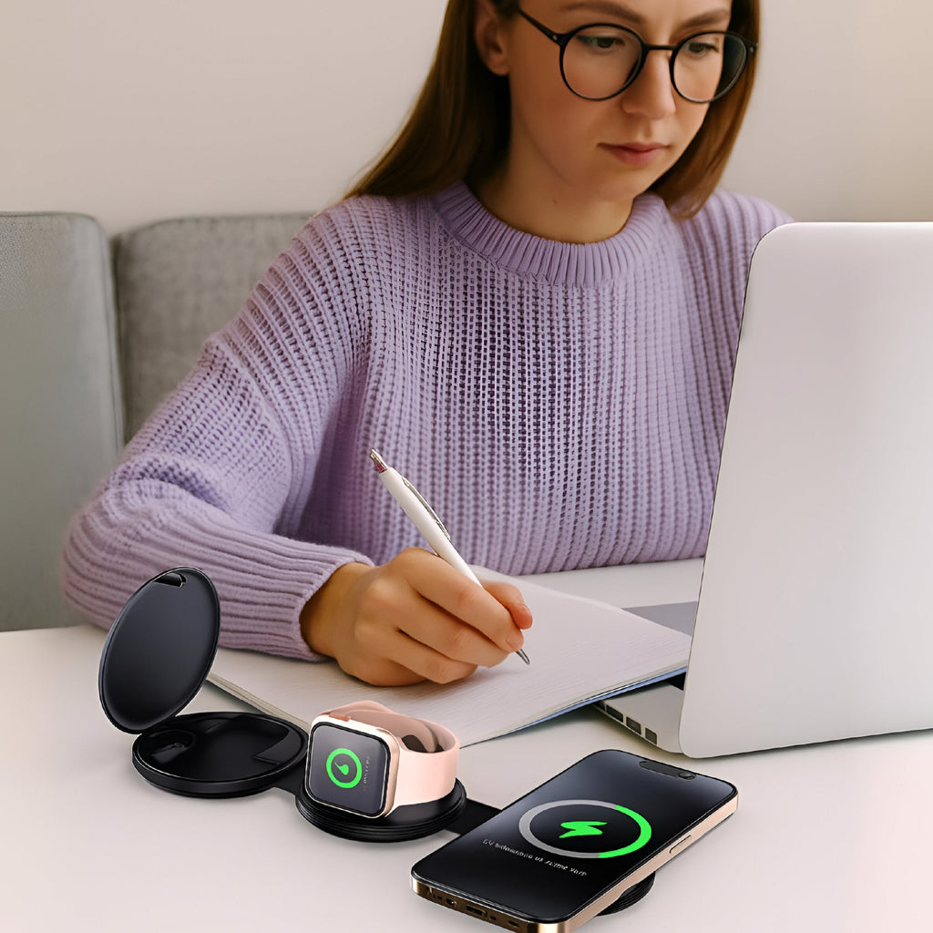 Power & Sound Essentials Bundle – 5-in-1 Folding Wireless Charging Station + True Wireless Earbuds-3