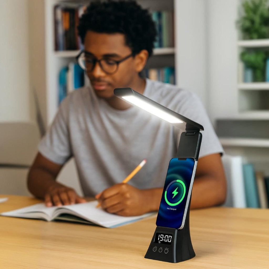 Pursonic 3-in-1 LED Desk Lamp with Wireless Charger and Alarm Clock – Sleek, Smart, and Space-Saving-2
